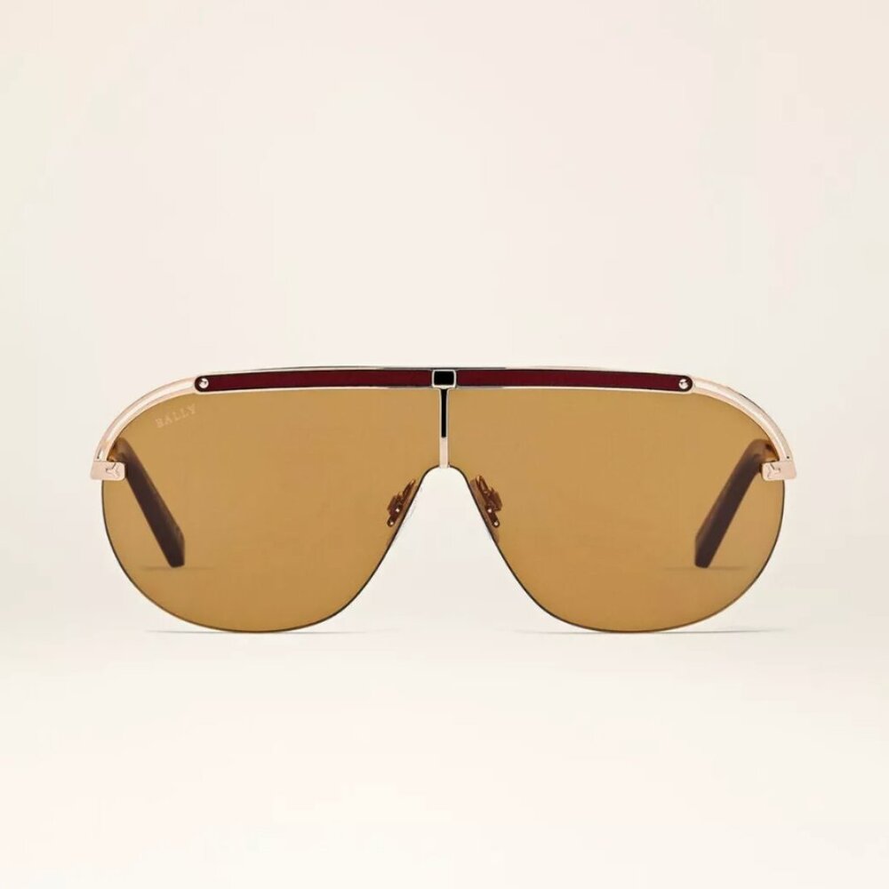 Bally Sunglasses Aviator Gold BY0061 Gold Red Leather Like New